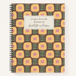 Retro 70s Floral Pattern Brown Personalised Recipe Notebook