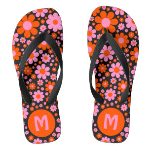 Retro 70s Floral Pattern Personalised  Flip Flops