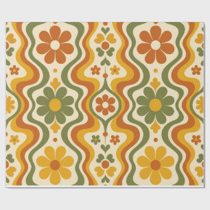 Retro 70s Floral Wrapping Paper Pattern