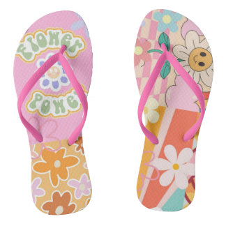 Retro 70's Flower Power Beach Flip Flops Customise