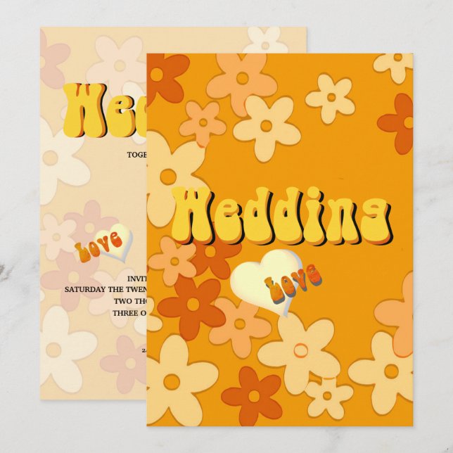 Retro 70s Flower Power Chic Wedding Invitation (Front/Back)