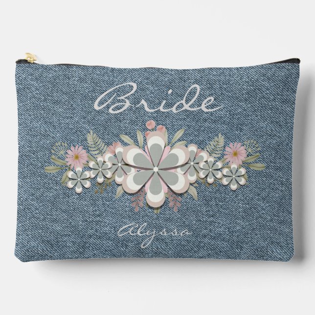 Retro 70's Flower Power Green-White Bride  Accessory Pouch (Front)