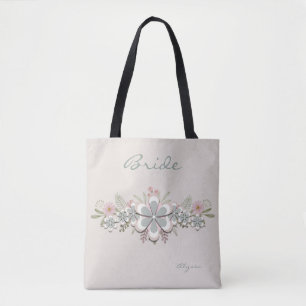Retro 70's Flower Power Green-White Bride Tote Bag