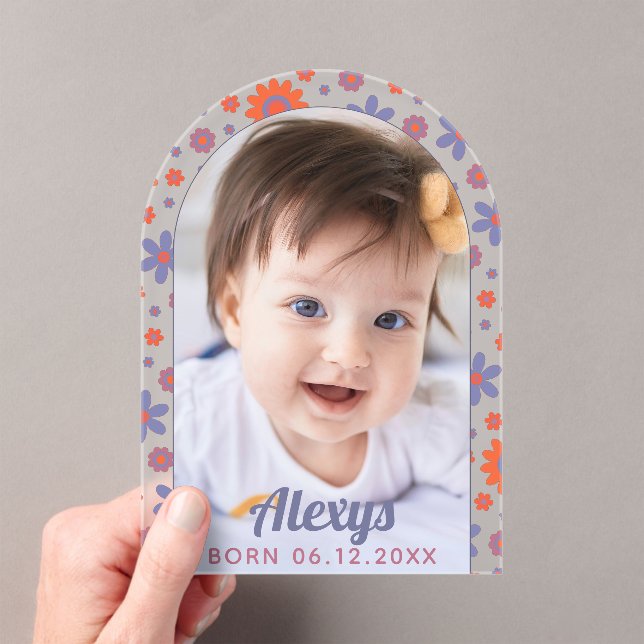    Retro 70s Flower Power Photo Birth Announcement (Insitu (Handheld))