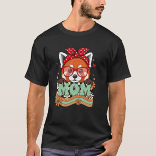 Retro 70s Flower Red Panda Mum Grandma Mother's Da T-Shirt