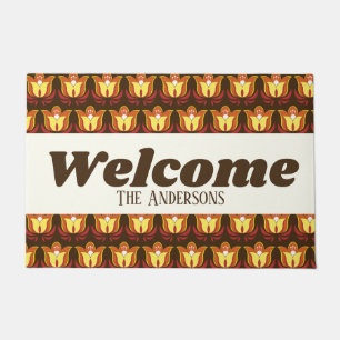 Retro 70s Flowers & Family Name Doormat