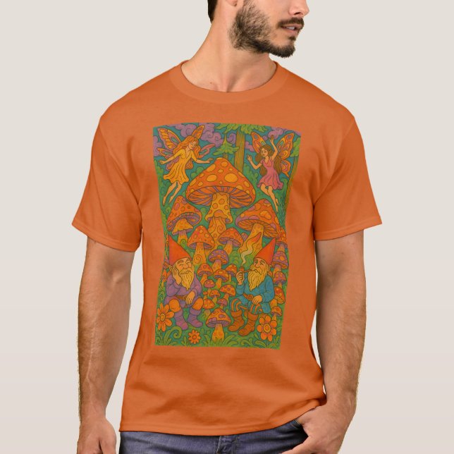 Retro 70s Forest Gnomes  T-Shirt (Front)