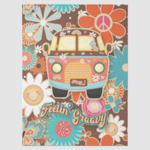 Retro 70s Fun Funky Colorful Hippy Van Peace Sign Tissue Paper