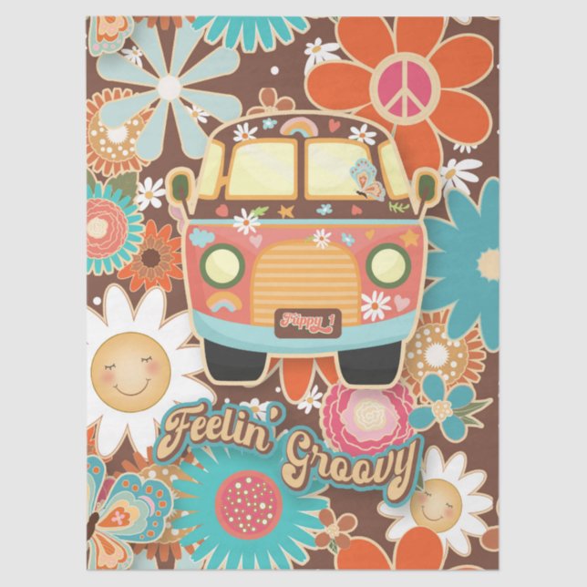 Retro 70s Fun Funky Colourful Hippy Van Peace Sign Tissue Paper (Front)
