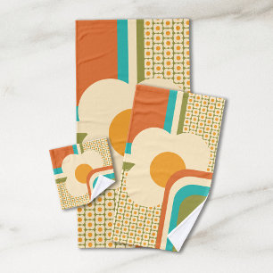 Retro 70s Geometric Floral Bath Towel Set