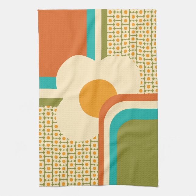 Retro 70s Geometric Floral Tea Towel (Vertical)
