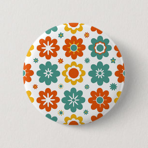 Retro 70s Geometric Flower Power Boho 6 Cm Round Badge