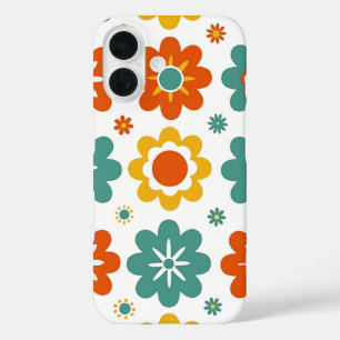 Retro 70s Geometric Flower Power Boho iPhone 16 Case