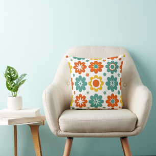 Retro 70s Geometric Flower Power Boho Cushion