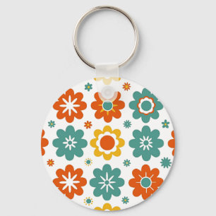 Retro 70s Geometric Flower Power Boho Key Ring