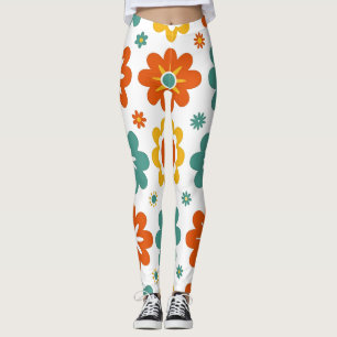 Retro 70s Geometric Flower Power Boho Leggings