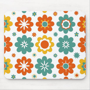 Retro 70s Geometric Flower Power Boho Mouse Mat