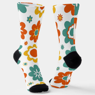 Retro 70s Geometric Flower Power Boho Socks