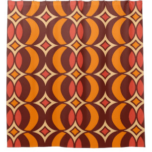 Retro 70s Geometric Globe Pattern Autumn Shower Curtain