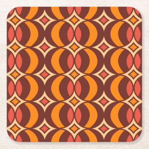 Retro 70s Geometric Globe Pattern Autumn Square Paper Coaster