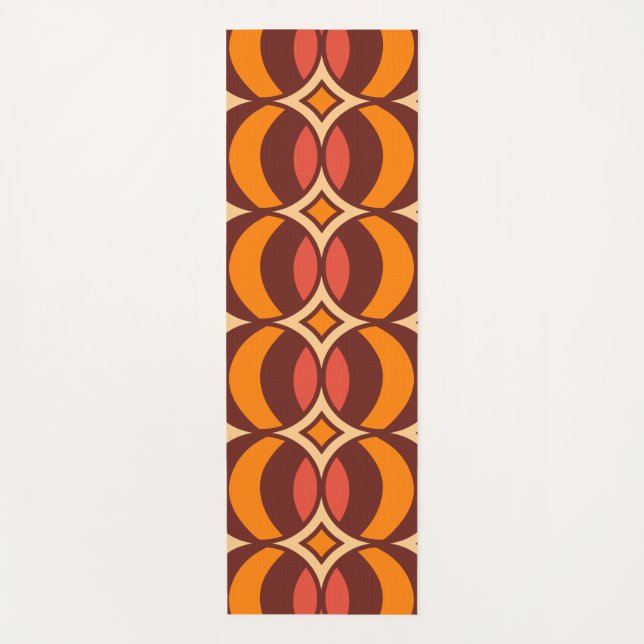 Retro 70s Geometric Globe Pattern Autumn Yoga Mat (Front)