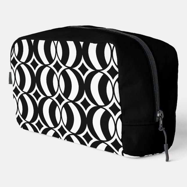 Retro 70s Geometric Globe Pattern Black & White Dopp Kit (Right Corner)
