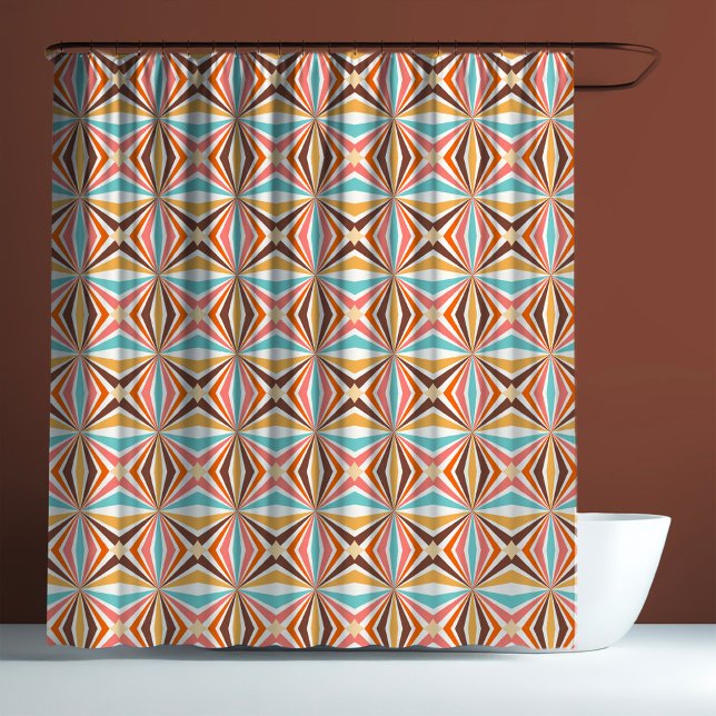 RETRO 70s Geometric Hippy Psychedelic Sunburst Shower Curtain (Creator Uploaded)
