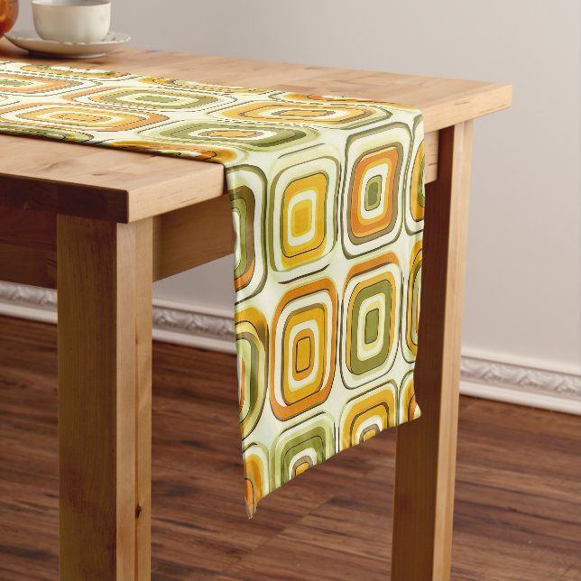 Retro 70s Geometric Pattern in Warm Tones Short Table Runner (In Situ)
