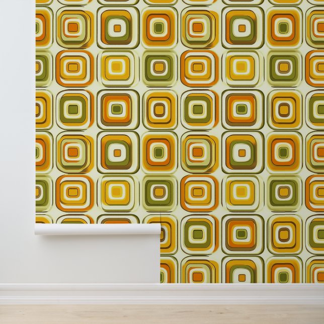 Retro 70s Geometric Pattern in Warm Tones Wallpaper (Application)