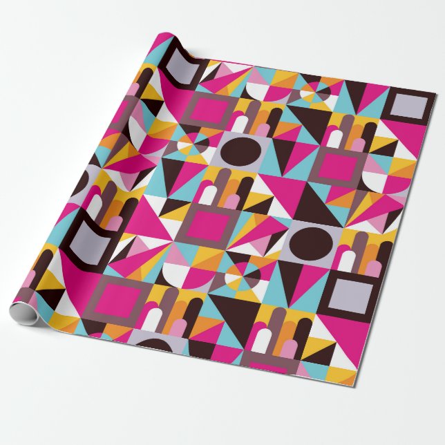 Retro 70s Geometric Pattern Psychedelic Colourful Wrapping Paper (Unrolled)