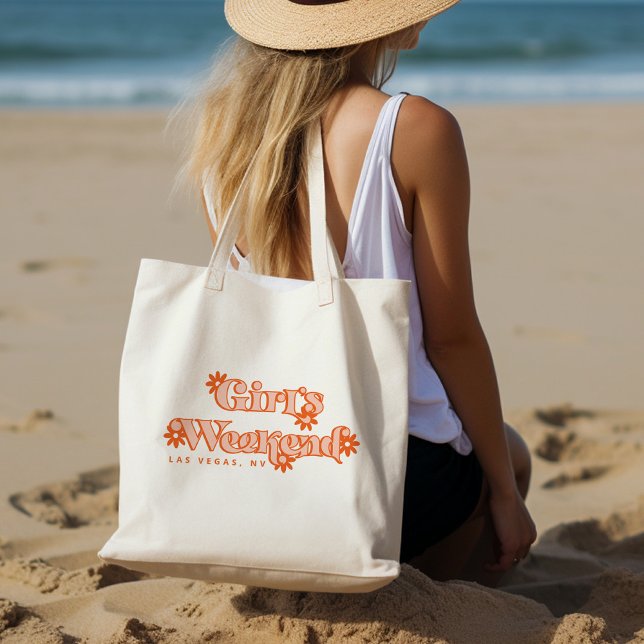 Retro 70s Girls Weekend Destination Tote Bag (Girl's Weekend Bachelorette Tote Bag)
