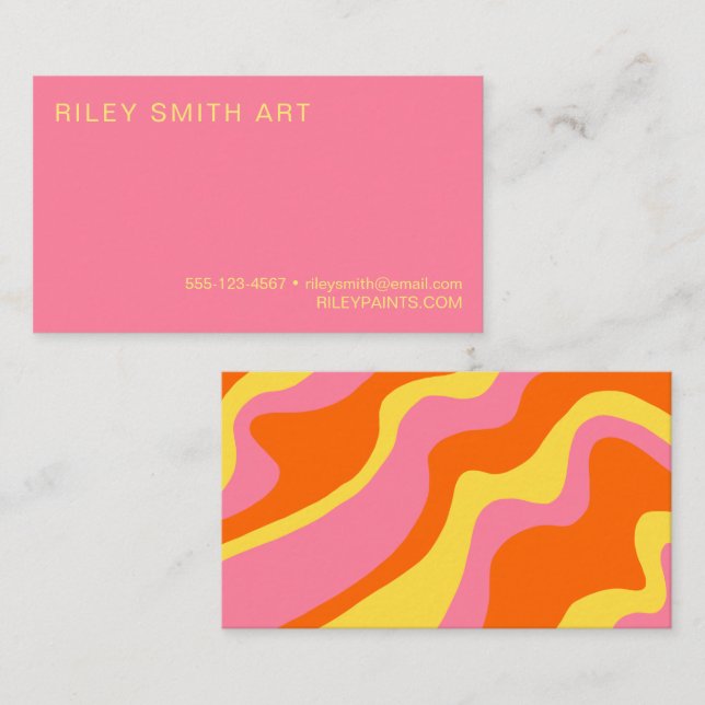 Retro 70s Girly Yellow Pink Colourful Abstract  Business Card (Front/Back)