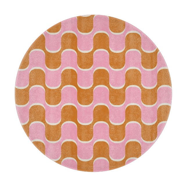 Retro 70s: Gold-Pink Wavy Pattern. Cutting Board (Front)