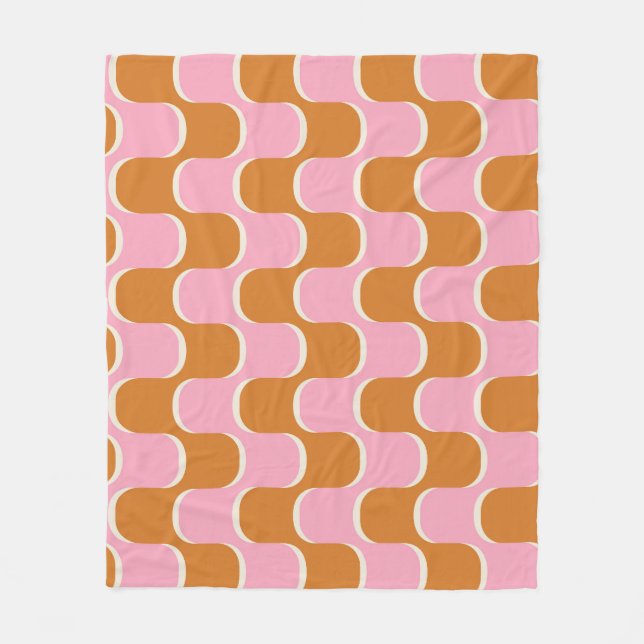 Retro 70s: Gold-Pink Wavy Pattern. Fleece Blanket (Front)
