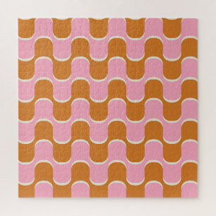 Retro 70s: Gold-Pink Wavy Pattern. Jigsaw Puzzle