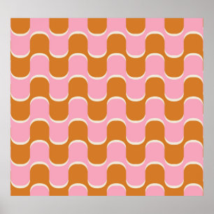 Retro 70s: Gold-Pink Wavy Pattern. Poster