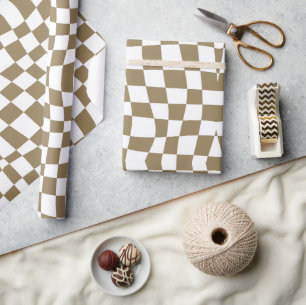 Retro 70s gold wavy checkered Pattern Wrapping Paper