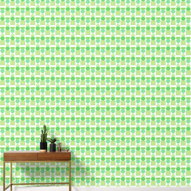 Retro 70s green geo shapes restful wallpaper (Hallway)