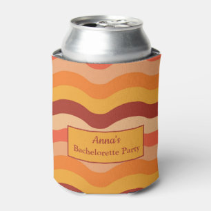Retro 70s Groovy Abstract Waves Bachelorette Party Can Cooler