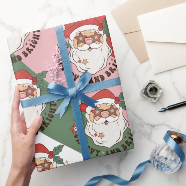 Retro 70s Groovy and Bright Santa Claus Wrapping Paper (Gifting)