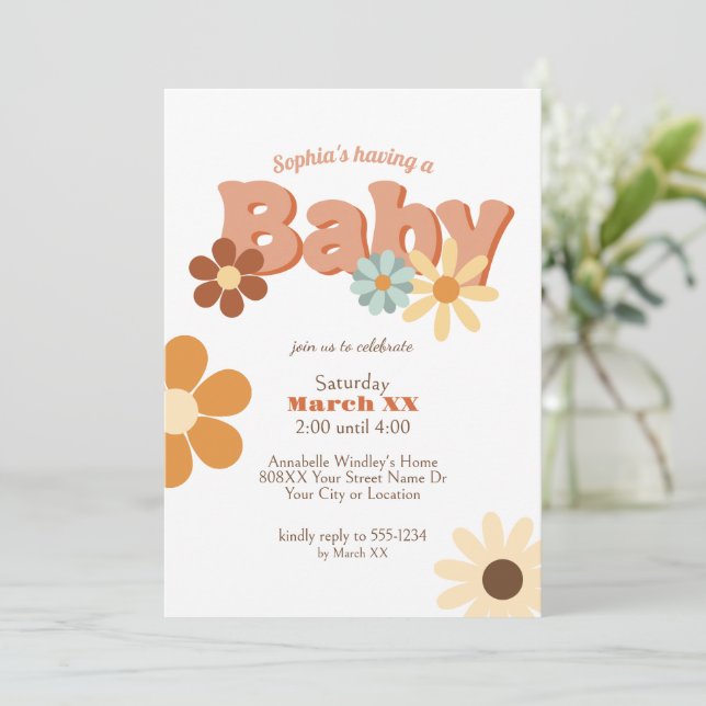 Retro 70s Groovy Baby Shower Invitation (Standing Front)