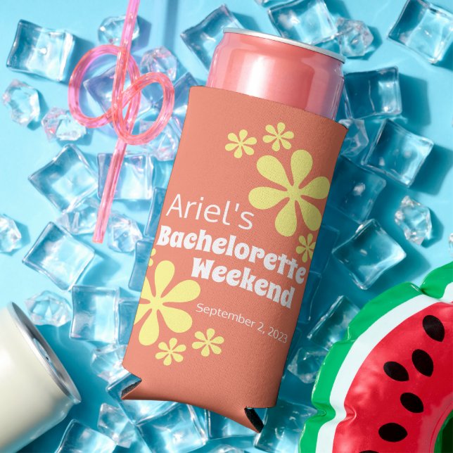 Retro 70s Groovy Bachelorette Favour Seltzer Can Cooler (In Situ Summer)
