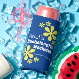 Retro 70s Groovy Blueberry Bachelorette Favour Seltzer Can Cooler