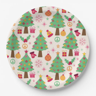 Retro 70s Groovy Christmas Trees Pattern  Paper Plate
