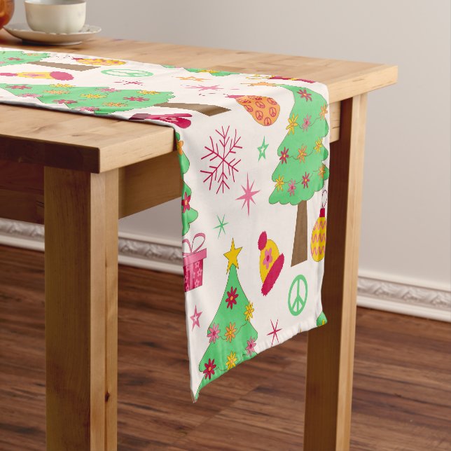 Retro 70s Groovy Christmas Trees Pattern  Short Table Runner (In Situ)