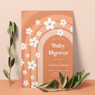 Retro 70s Groovy Daisy Boho Rainbow Baby Shower Invitation