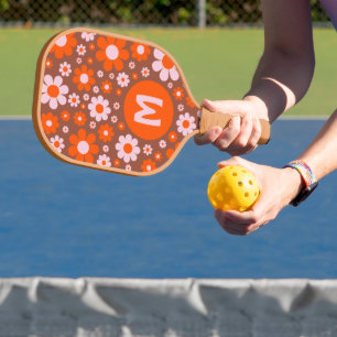 Retro 70s Groovy Daisy Orange Pickleball Paddle