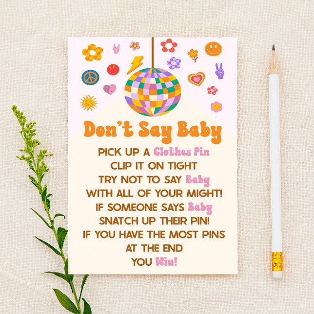 Retro 70's Groovy Don't Say Baby Shower Game Stationery (Creator Uploaded)