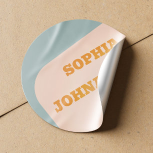 Retro 70s groovy dusty blue orange wedding classic round sticker