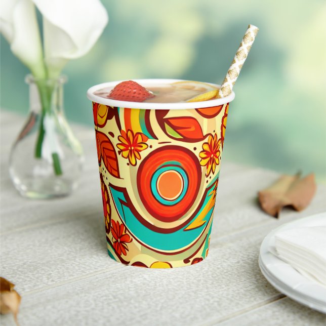 Retro 70s Groovy Fall Autumn Elements Pattern Paper Cups (Insitu)